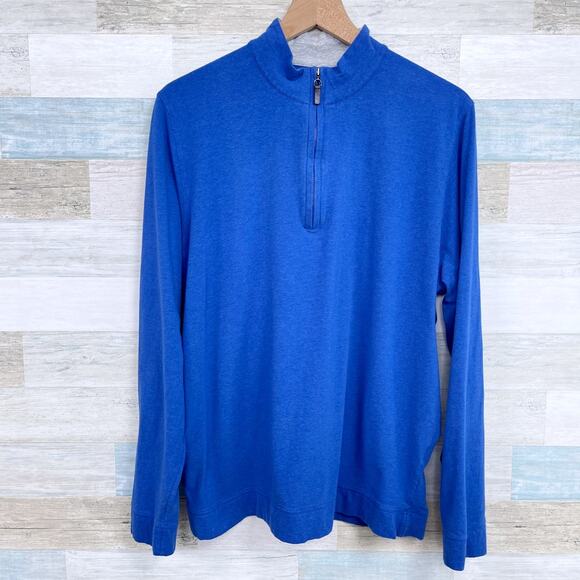 J McLaughlin 1/4 Zip Mock Neck Sweater Blue Cotton Casual Stretch Mens XL - Picture 1 of 6